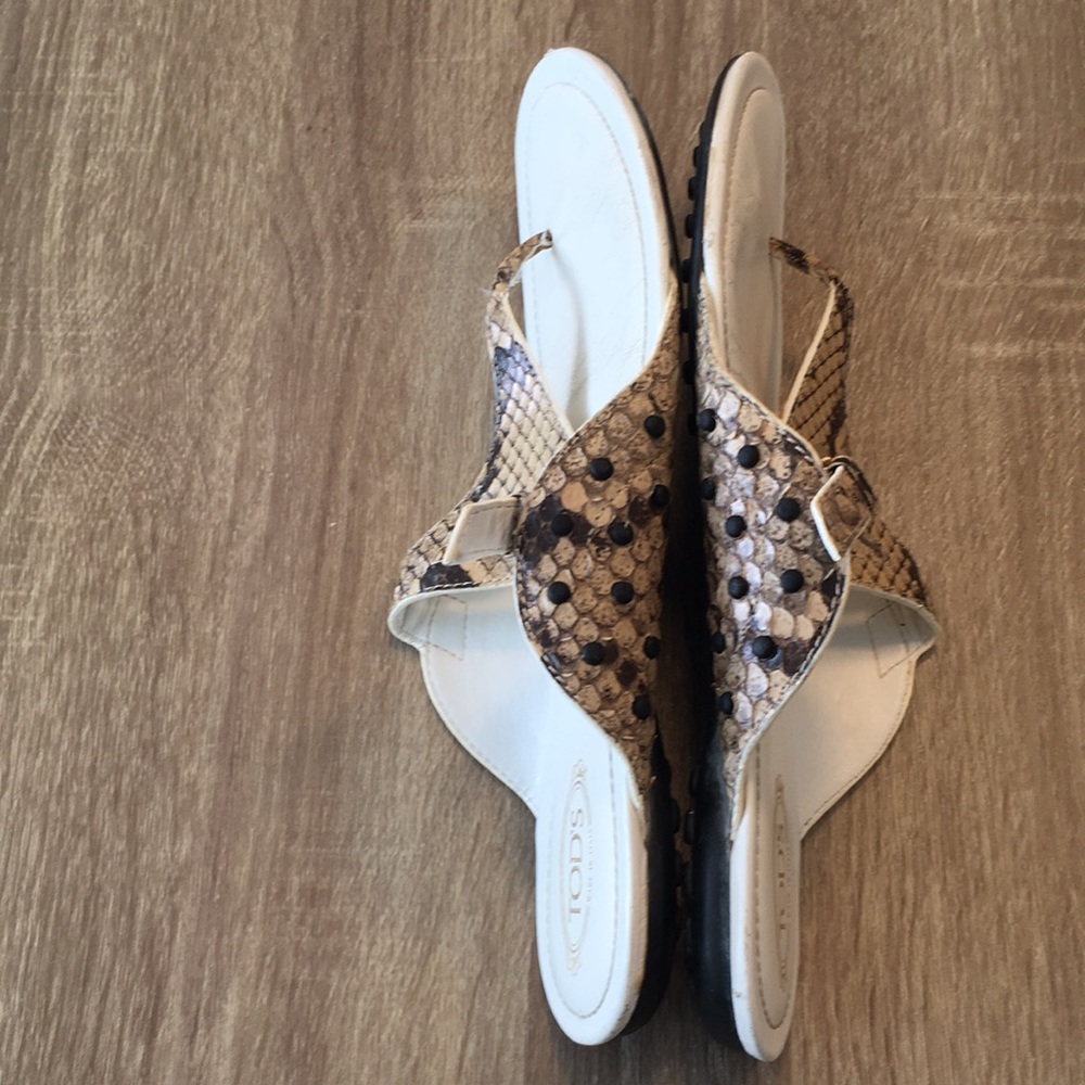 Tod’s Brown Python Leather Flat Sandals - image 7